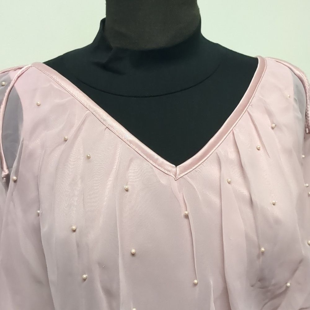 Vintage 70s Pink Pearl Shawl Collar Maxi Gown, Size S - Picture 11 of 16